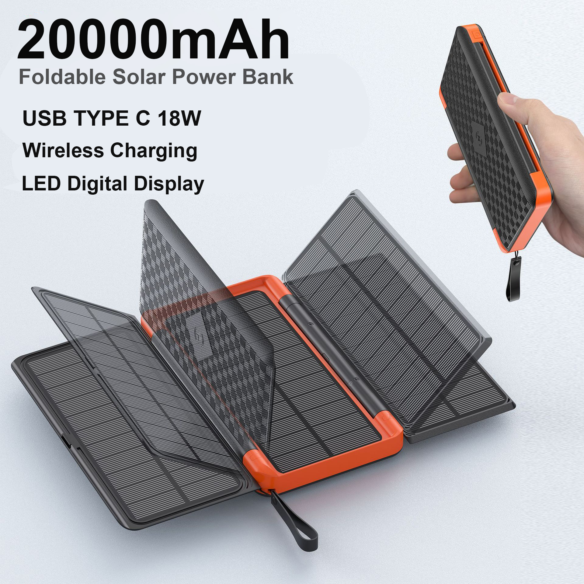 Solar Charger Panel Foldable - 20000mAh outdoor Solar Power Bank with