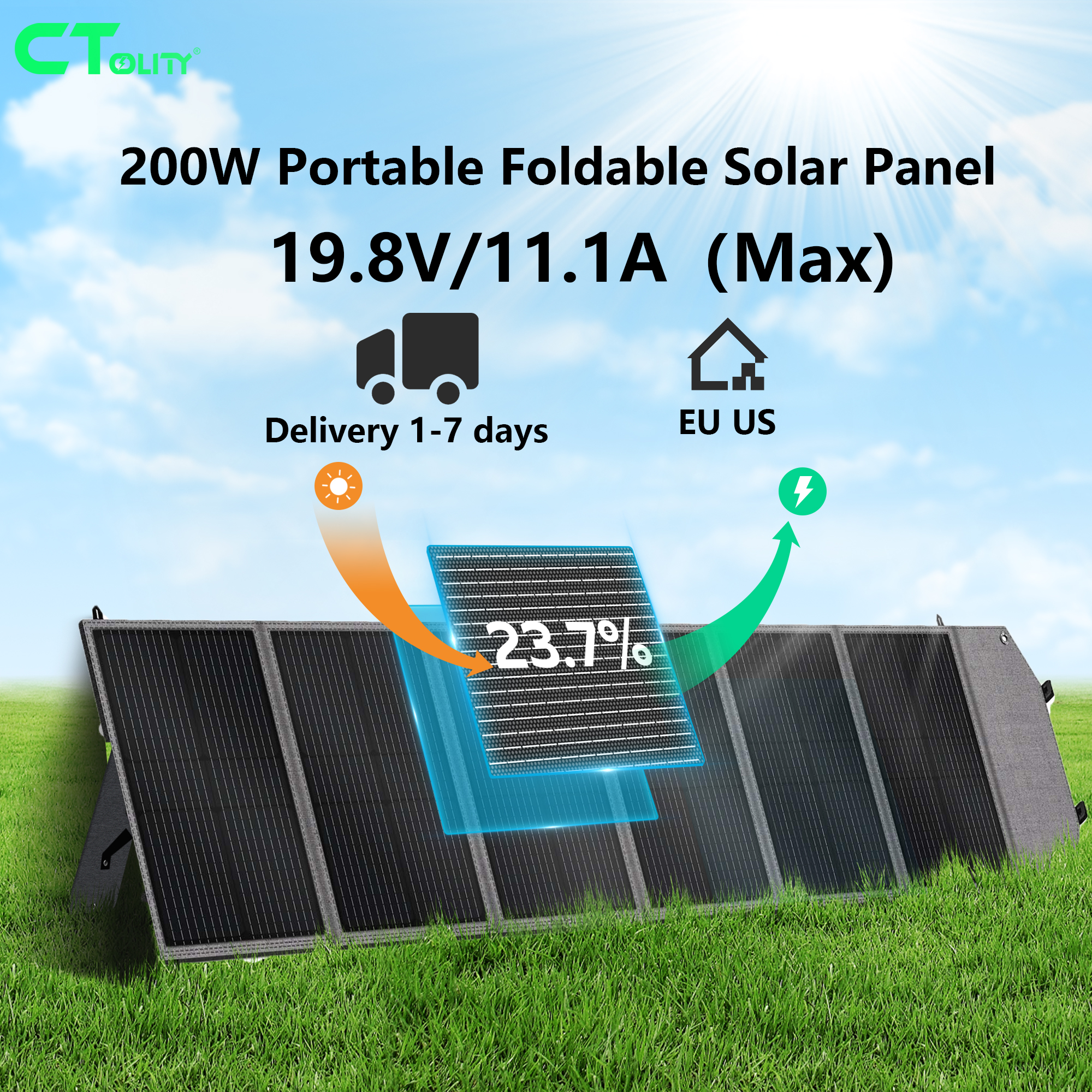 Solar Charger Panel Foldable - CTOLITY SP200 200W 20.5V Portable Solar